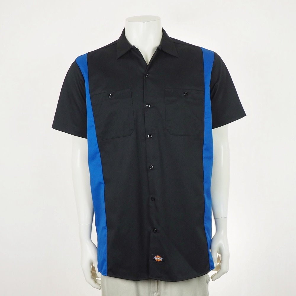 New Dickies Work Button Down Shirt Mens Medium Black Blue Workwear Mechanic